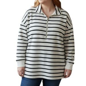 Old Navy XXL Quarter Zip White Black Stripe Sweatshirt Casual Loungewear